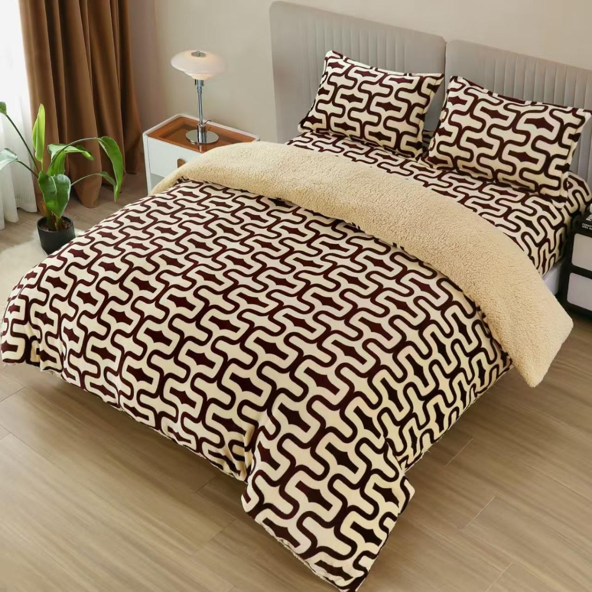 Lenjerii Cocolino En-Gros, Crem, cu Blanita si Elastic, 180x200cm, Material Premium, cu 2 Fete de Perna Incluse