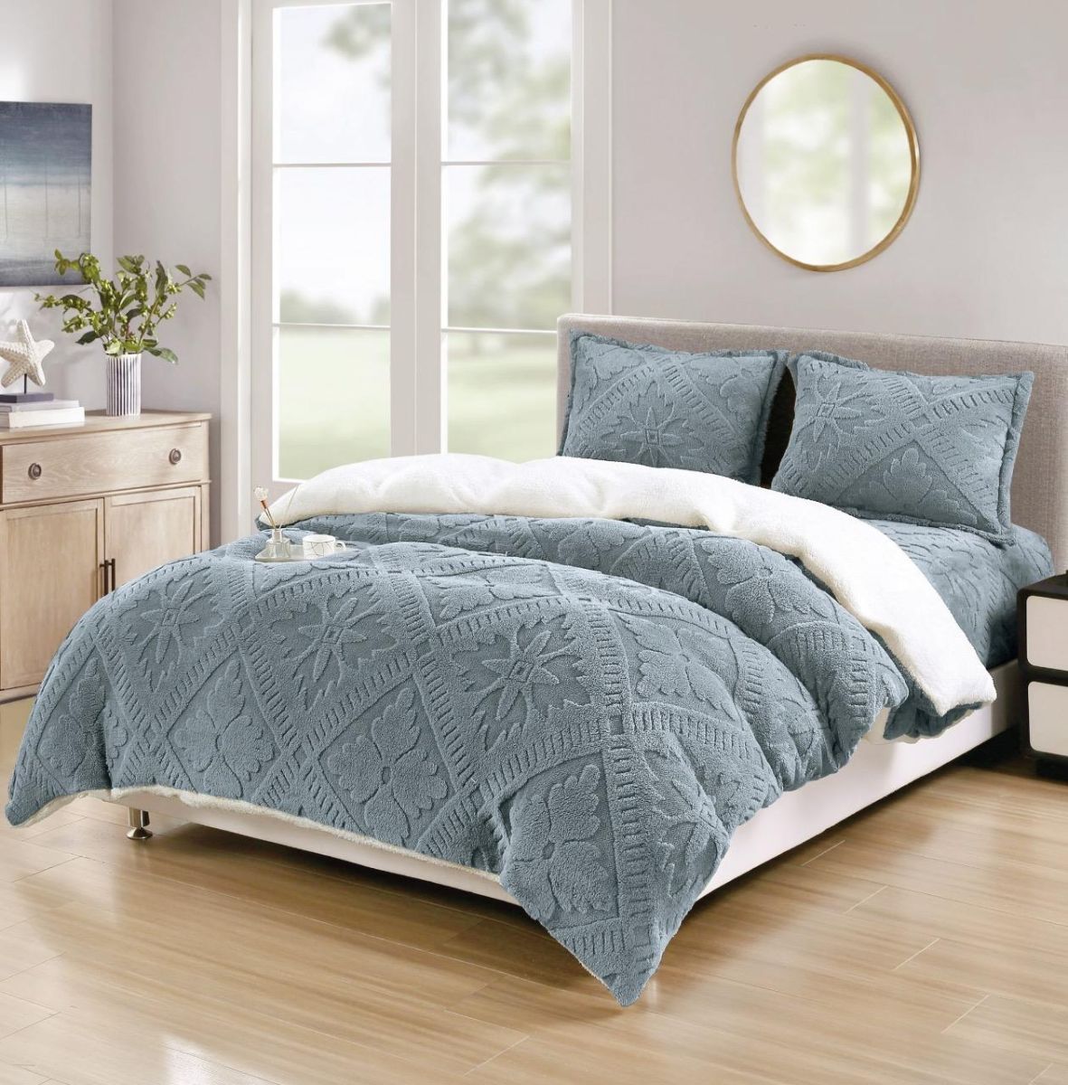 Lenjerii Cocolino En-Gros, Gri, 4 Piese, cu Blanita, Cearceaf de Pat cu Elastic, 180x200cm,Confort Termic Superior, Material Moale și Durabil, Imprimat 3D Elegant