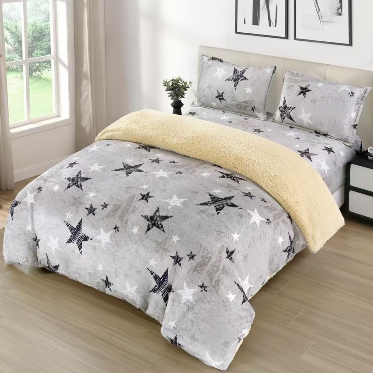 Lenjerii Cocolino En-Gros, Gri, cu Blanita si Elastic, 180x200cm, Material Premium, cu 2 Fete de Perna Incluse