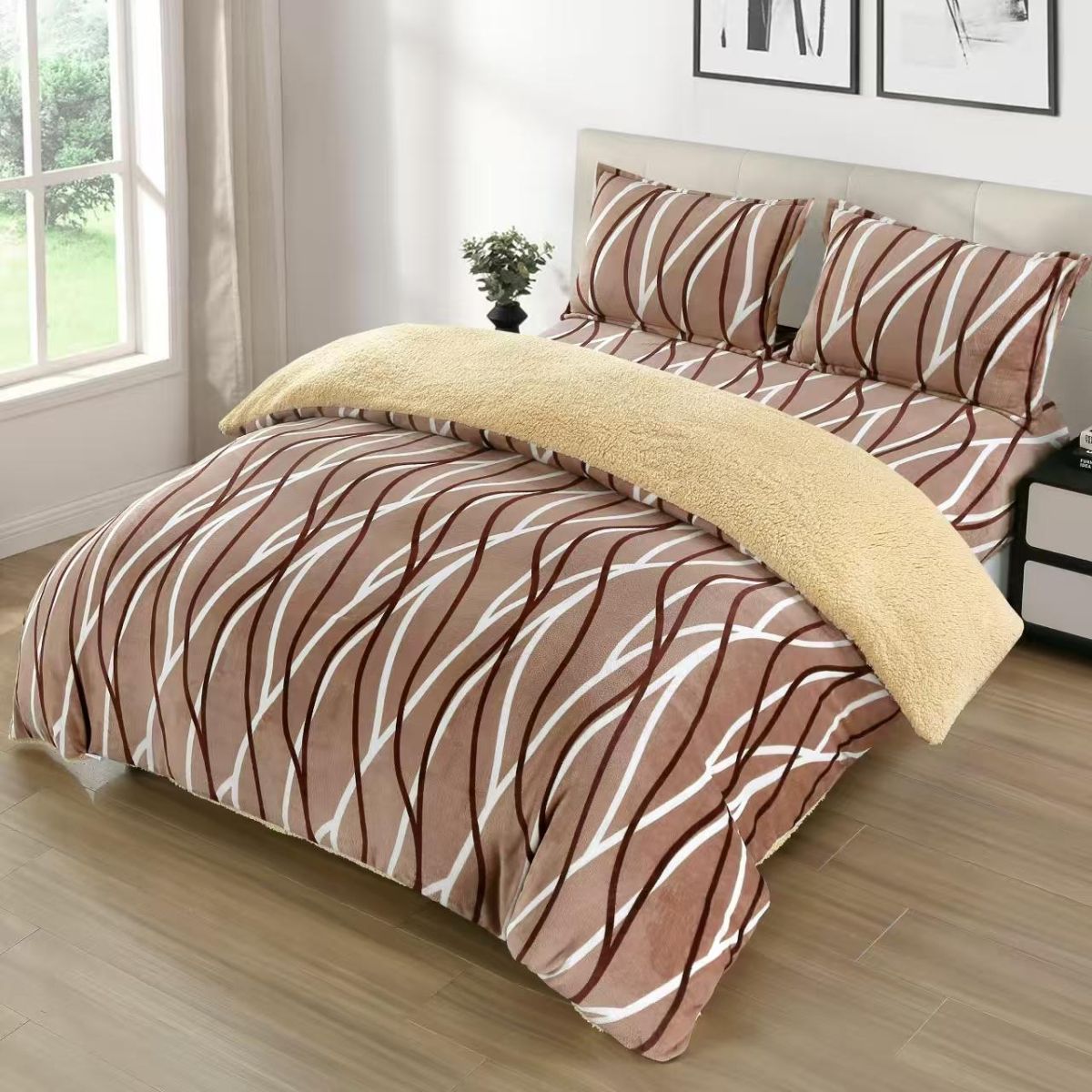 Lenjerii Cocolino En-Gros, Maro, cu Blanita si Elastic, 180x200cm, Material Premium, cu 2 Fete de Perna Incluse