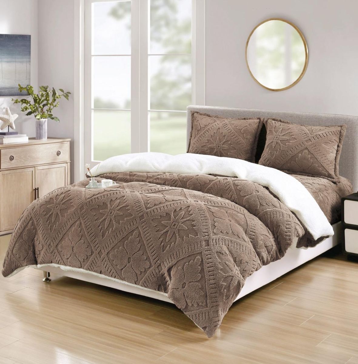 Lenjerii Cocolino En-Gros, Maro Inchis, 4 Piese, cu Blanita, Cearceaf de Pat cu Elastic, 180x200cm,Confort Termic Superior, Material Moale și Durabil, Imprimat 3D Elegant