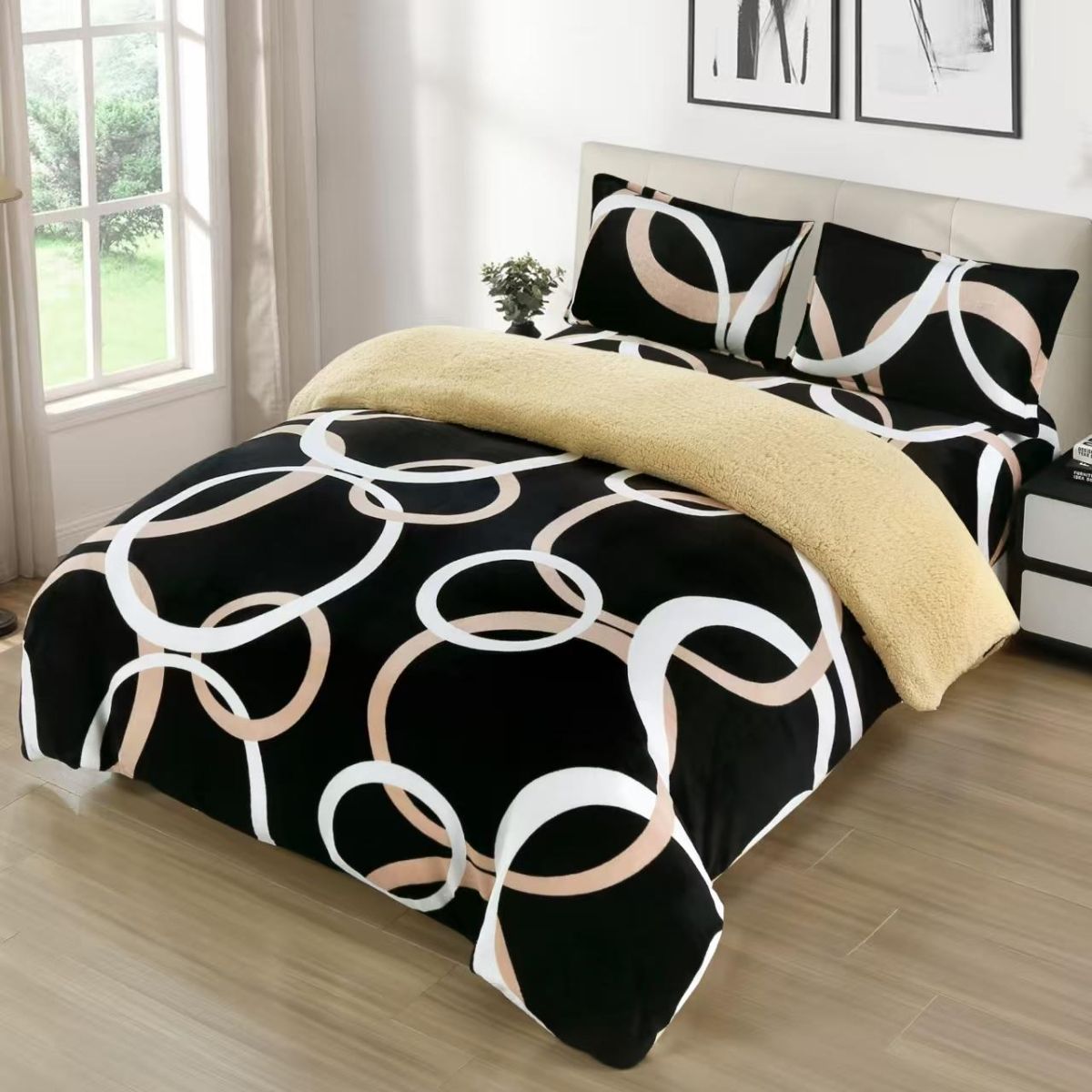 Lenjerii Cocolino En-Gros, Negru, cu Blanita si Elastic, 180x200cm, Material Premium, cu 2 Fete de Perna Incluse