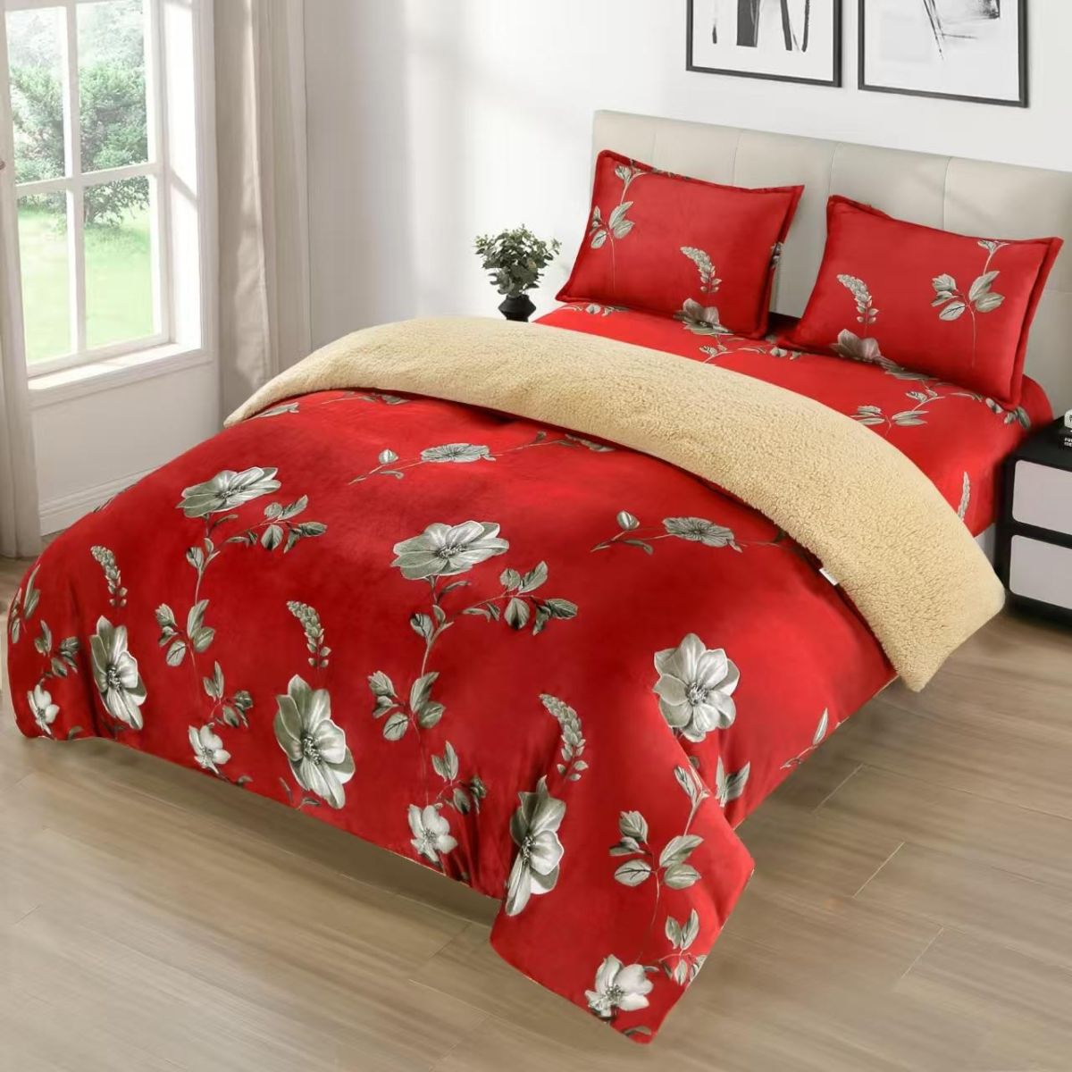 Lenjerii Cocolino En-Gros, Rosu, cu Blanita si Elastic, 180x200cm, Material Premium, cu 2 Fete de Perna Incluse