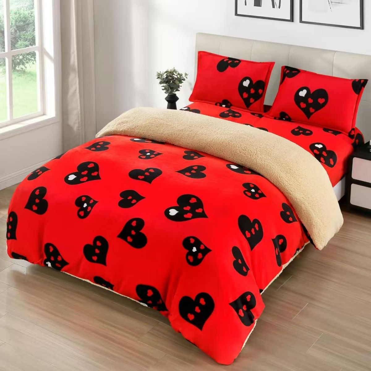 Lenjerii Cocolino En-Gros, Rosu, cu Blanita si Elastic, 180x200cm, Material Premium, cu 2 Fete de Perna Incluse