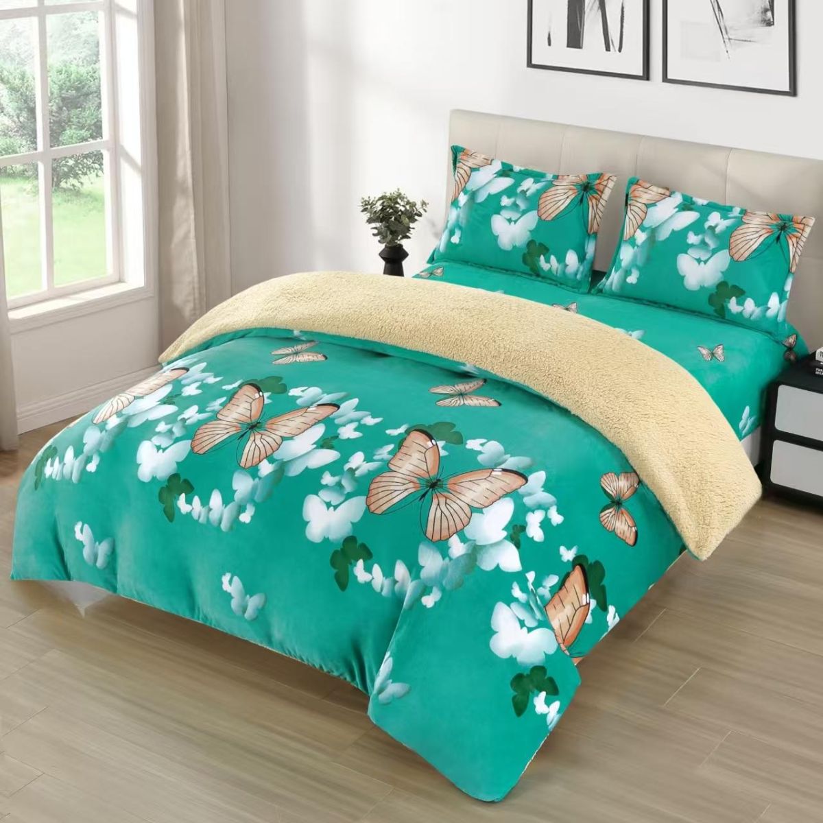 Lenjerii Cocolino En-Gros, Verde Deschis, cu Blanita si Elastic, 180x200cm, Material Premium, cu 2 Fete de Perna Incluse