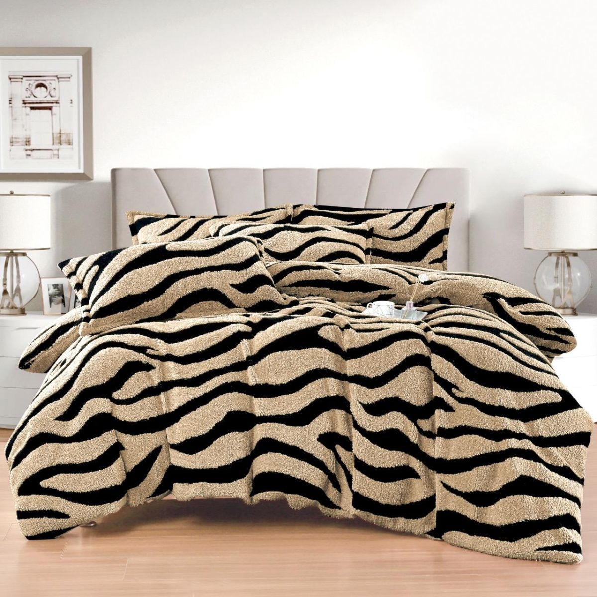 Lenjerii Tigrate En-Gros, Crem, 4 Kg, Material Cocolino Premium, Cearceaf de Pat cu Elastic 180x200cm, cu 2 Fete de Perna 55x80cm Incluse