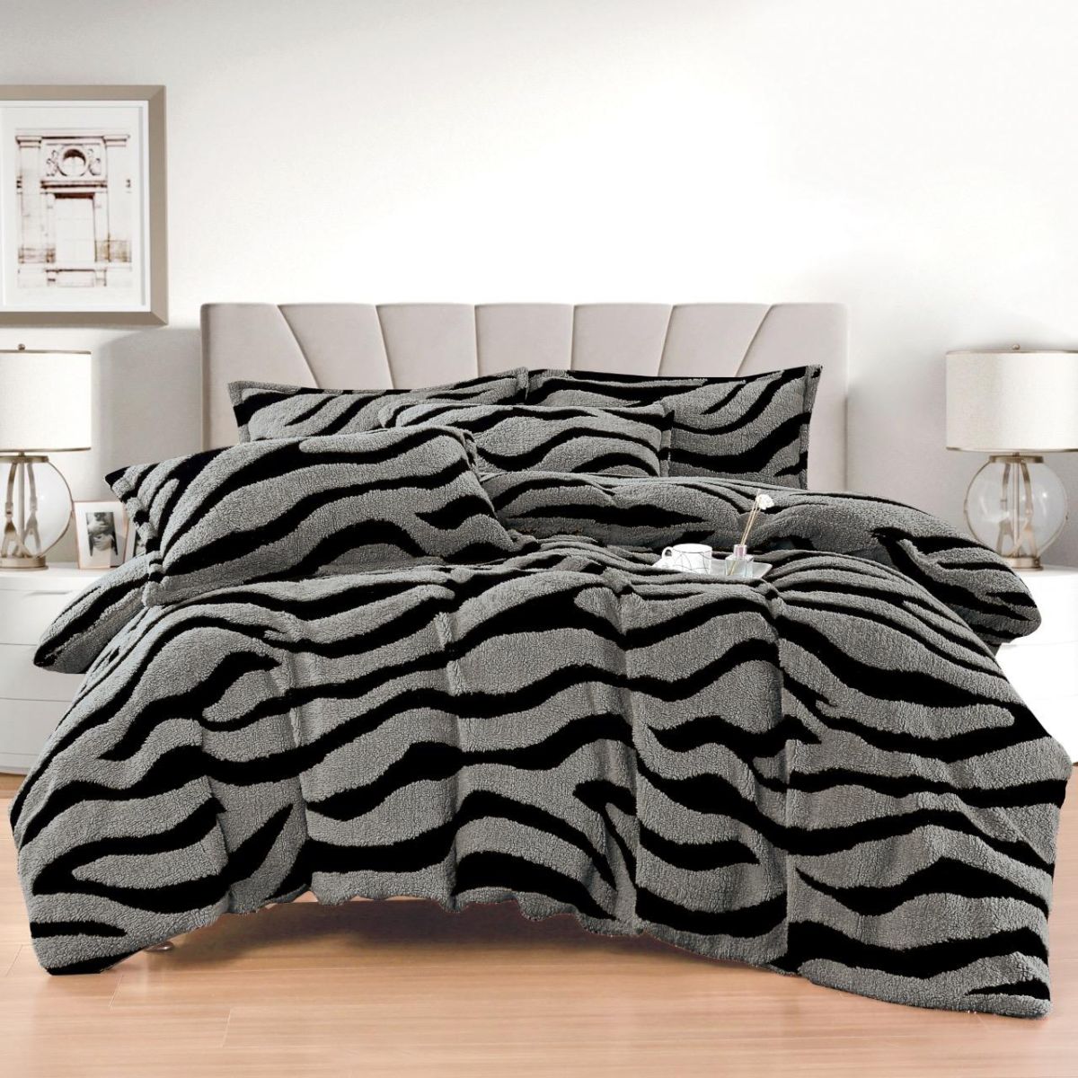 Lenjerii Tigrate En-Gros, Gri inchis, 4 Kg, Material Cocolino Premium, Cearceaf de Pat cu Elastic 180x200cm, cu 2 Fete de Perna 55x80cm Incluse