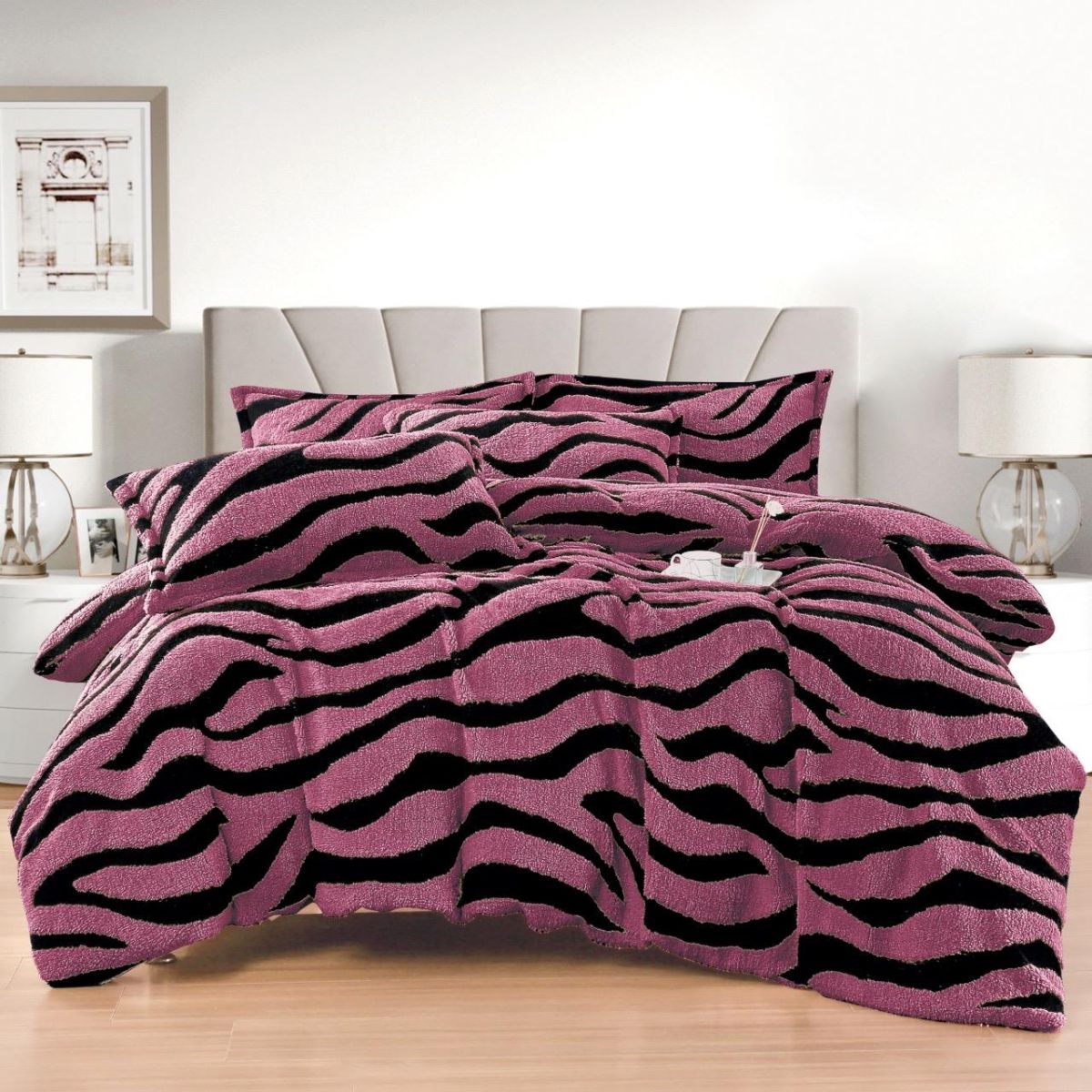 Lenjerii Tigrate En-Gros, Mov, 4 Kg, Material Cocolino Premium, Cearceaf de Pat cu Elastic 180x200cm, cu 2 Fete de Perna 55x80cm Incluse