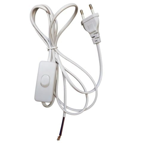 Cablu Alimentare 220V cu Întrerupător alb , Stecher Plat, 1.5m, 2 Fire – Ideal pentru Lămpi si Proiecte DIY,engros