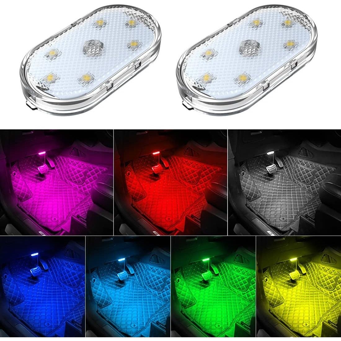 Lumini ambientale engross, LED-uri pentru interiorul masinii, Reincarcabile prin USB, 53x27 mm, Lumina multicolora