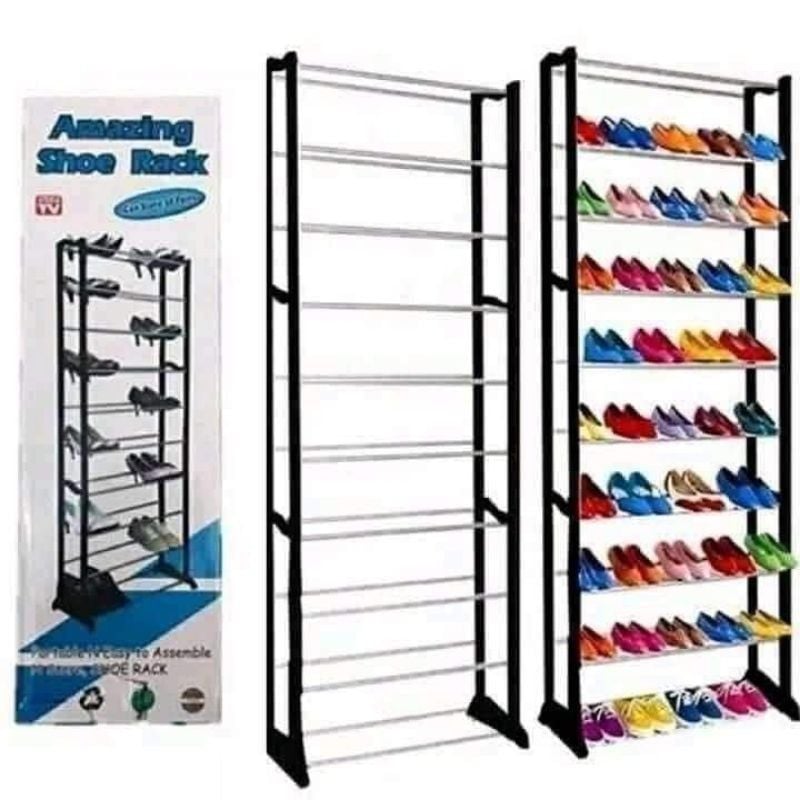 Organizator pantofi, engross ,10 niveluri, capacitate 30 perechi, reglabil, negru, 69x16x140cm