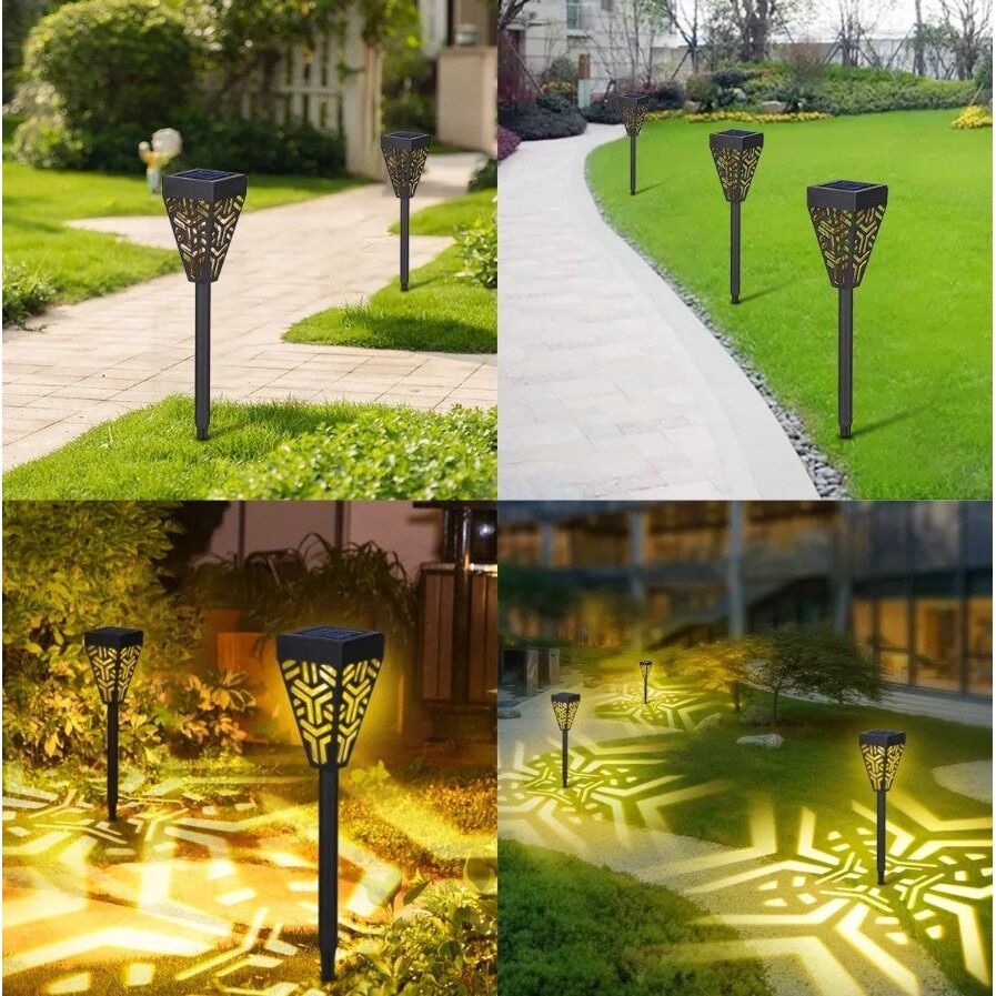 Set cu 6 lampi solare ENGROSS decorative pentru gradina, 2 in 1, suspendata sau infipta, negru, cu lumina alba calda