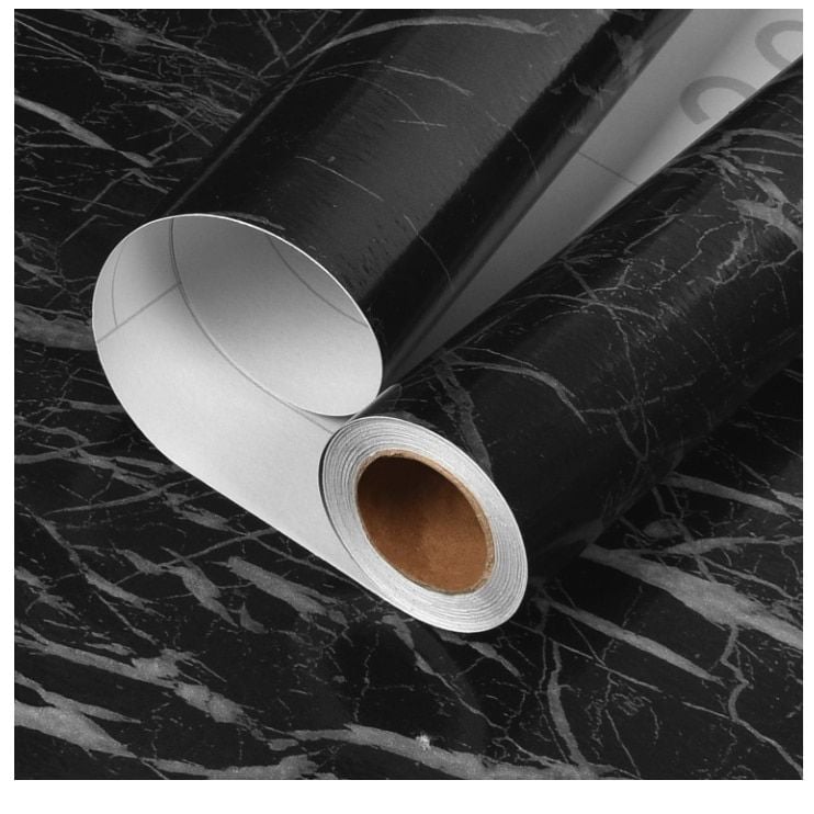 Tapet autocolant marmura NEGRU , engross, 60cm x 3m, rezistent la apa si ulei, textura realista, gri-alb,Hartie adeziva pentru mobila