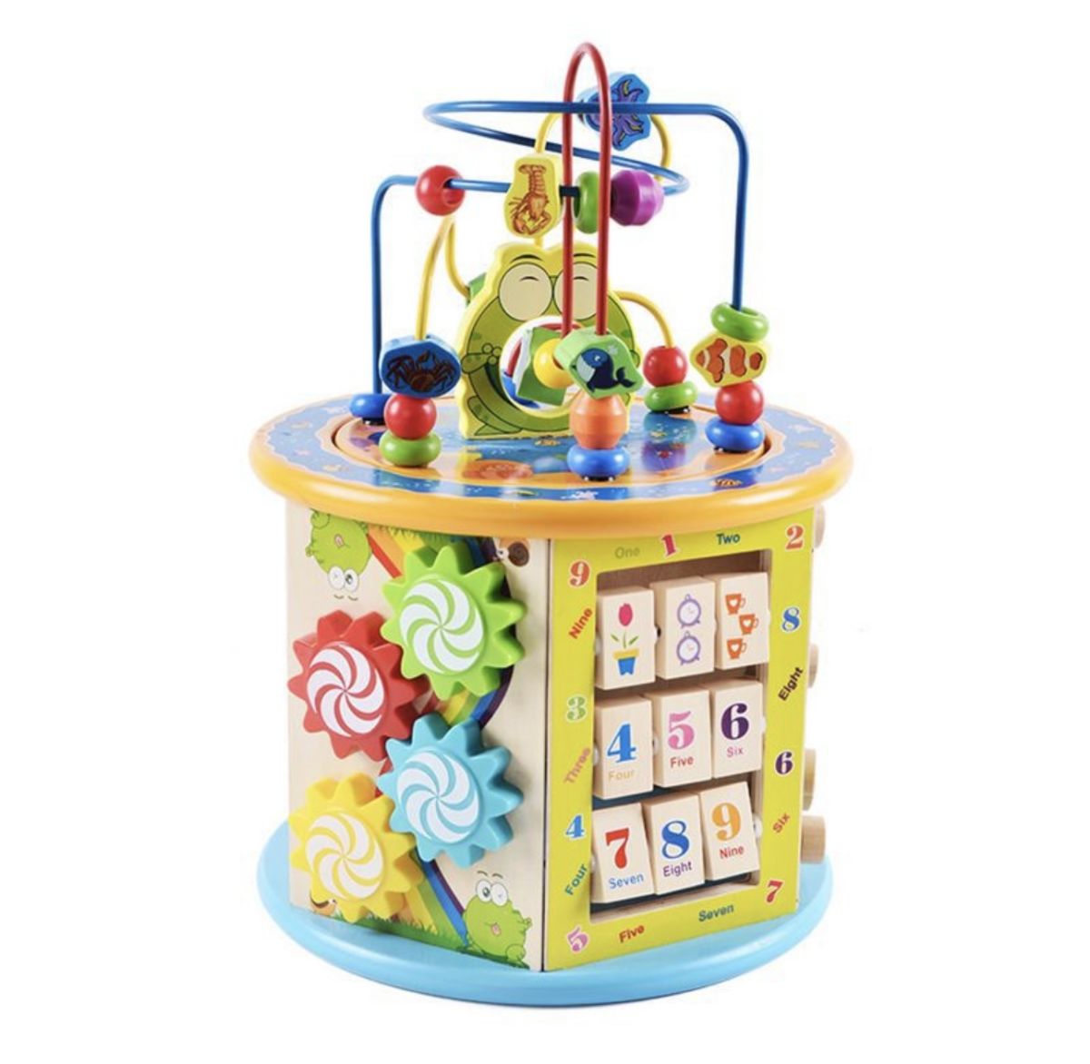 Centru de Activități Educative din Lemn – Labirint Mărgele, Numere, Roți Dințate, Joc Montessori 5-în-1, En-Gros