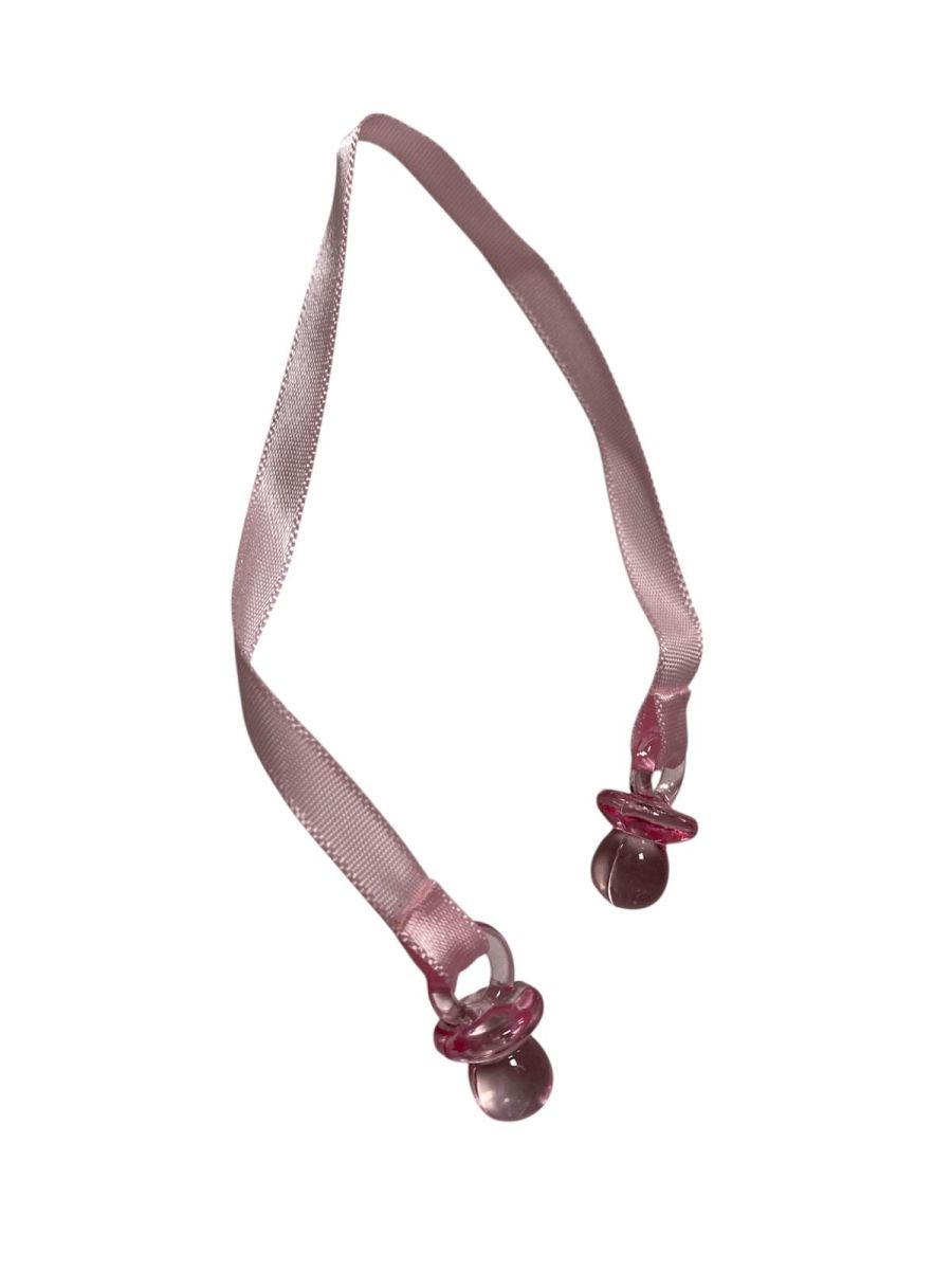 Marturie botez in forma de suzeta cu snur, 12/set, ROZ, 25 cm