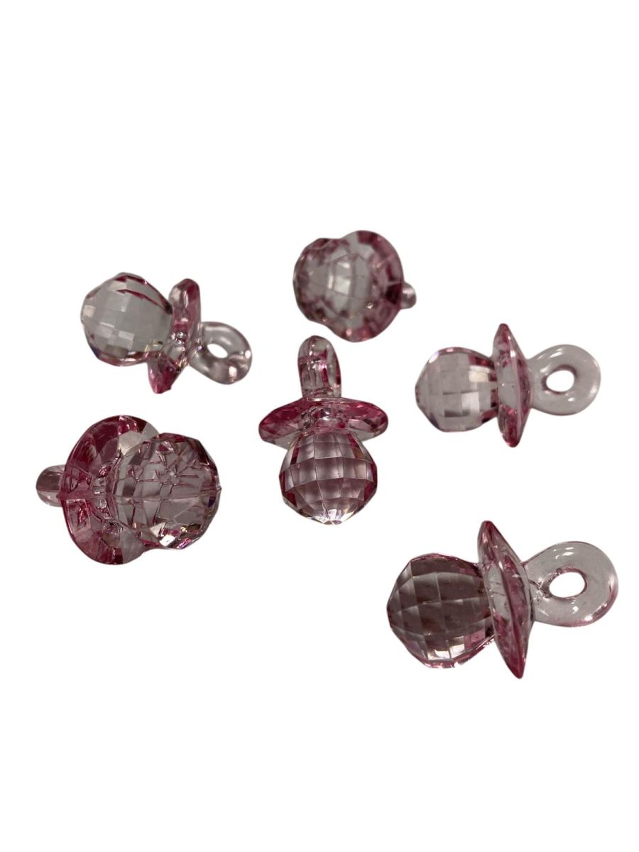 Marturie botez in forma de suzeta, 50/set, ROZ, 2.5 cm