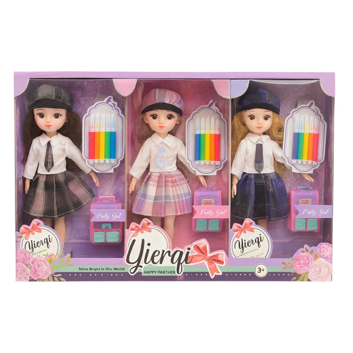 Papusa 3/set Flexibila, cu Accesorii 28cm Corp Mobil Diferite Culori Engros