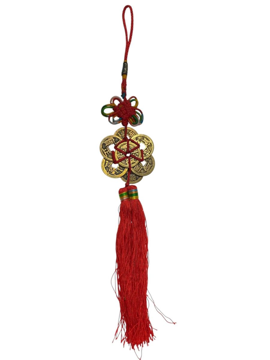 Amuleta canaf Feng Shui cu 8 monede si nod mistic