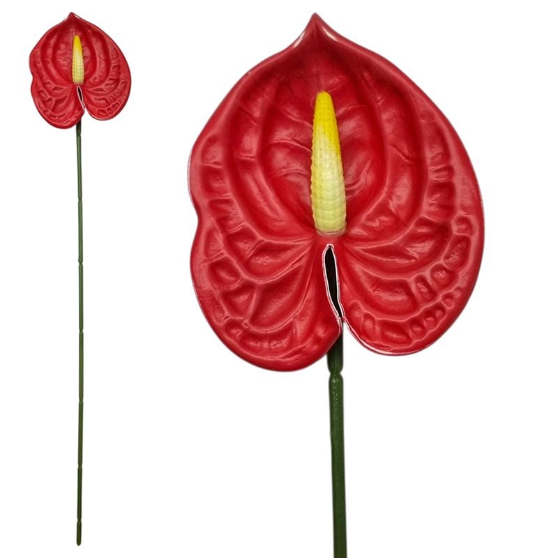 Floare artificiala Anthurium( floarea flamingo) 9 x 8.5 cm capat floare 40 cm lungime