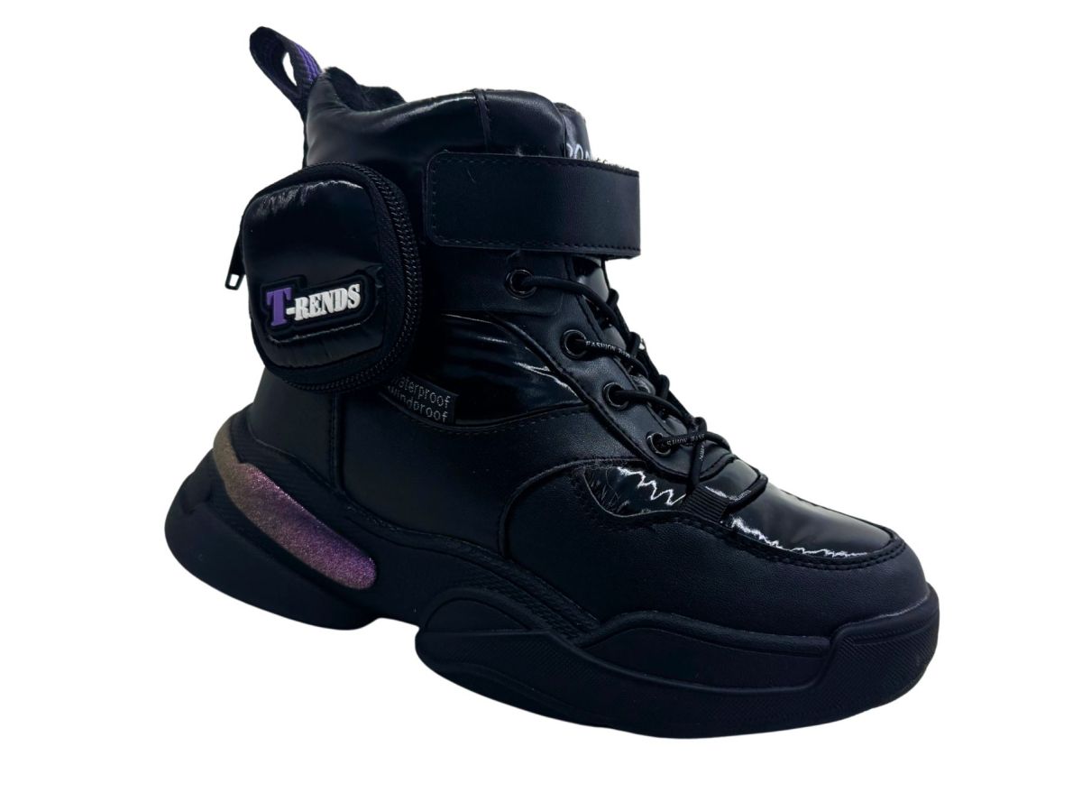 Ghete Fete Sport-Casual Iarna, Material Impermeabil, Interior Imblanit, Talpa Antiderapanta, Accesoriu Atasat Tip Portofel, Engross, Marimi 32-37, 8buc/serie negru
