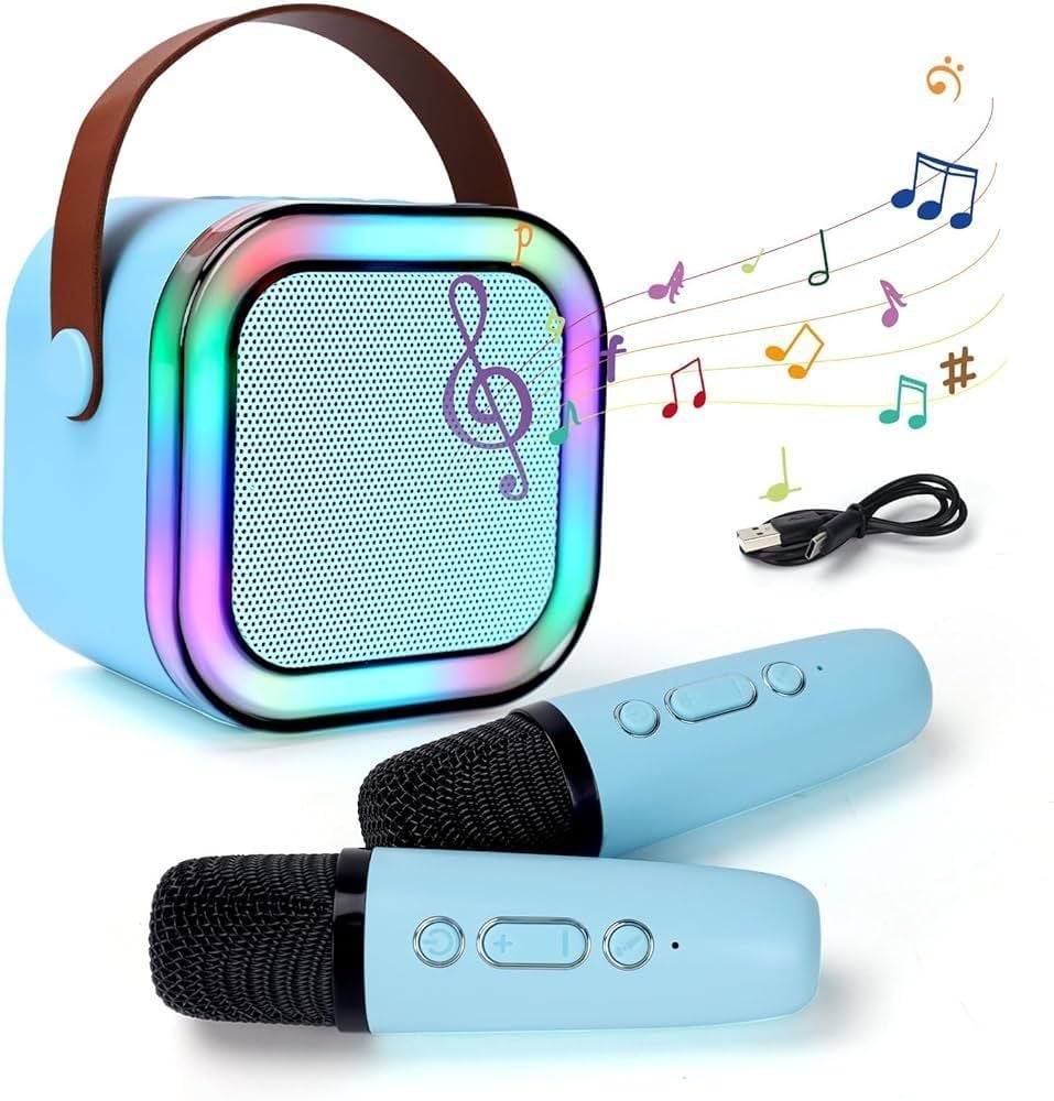 Set 2 Microfoane Karaoke cu Boxa Portabila, Culori LED, Wireless, Bluetooth, Efecte Vocale, Mp3 En-Gros