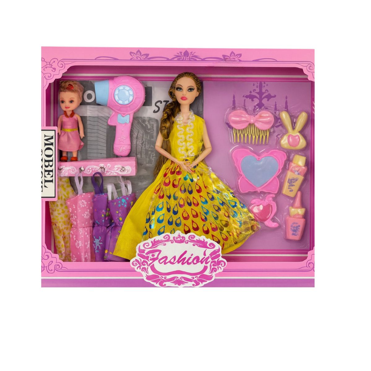 Păpușă 30cm cu Garderoba si Accesorii, cu Păpușică Mică 10cm, Diferite Modele Engros