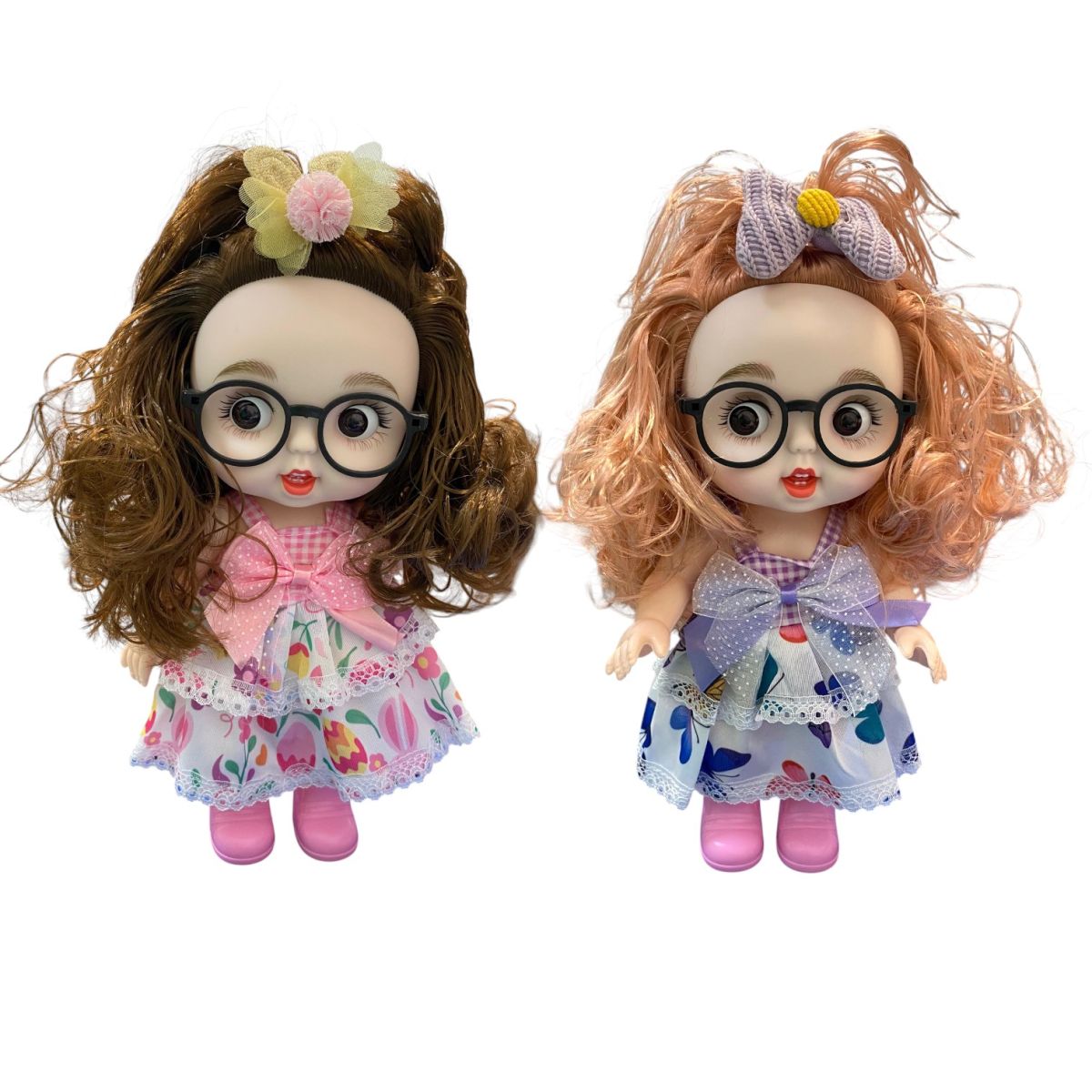 Păpușă 26cm cu Ochelari, Rochiță Colorată și Păr Bogat, Diferite Modele Engros