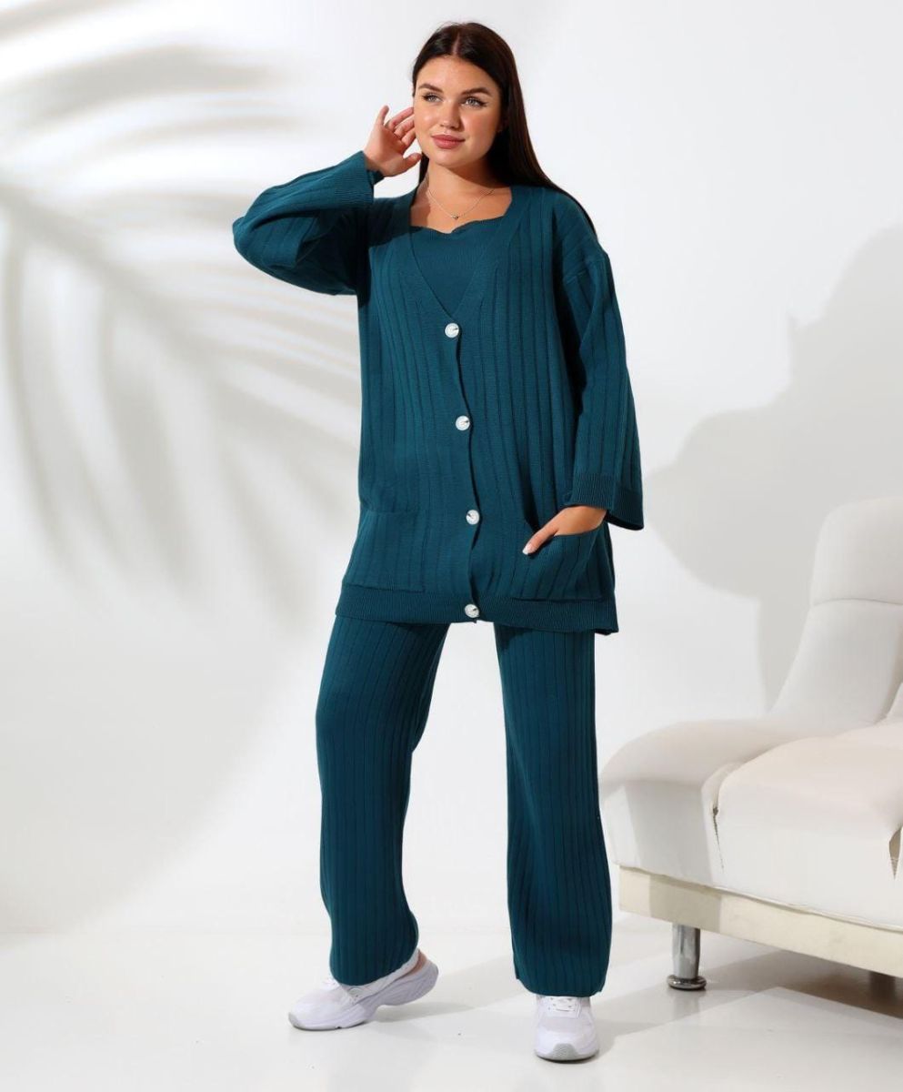 Compleu Tricot Femei Engross, Trei Piese, Nasturi, Verde, MN-5682
