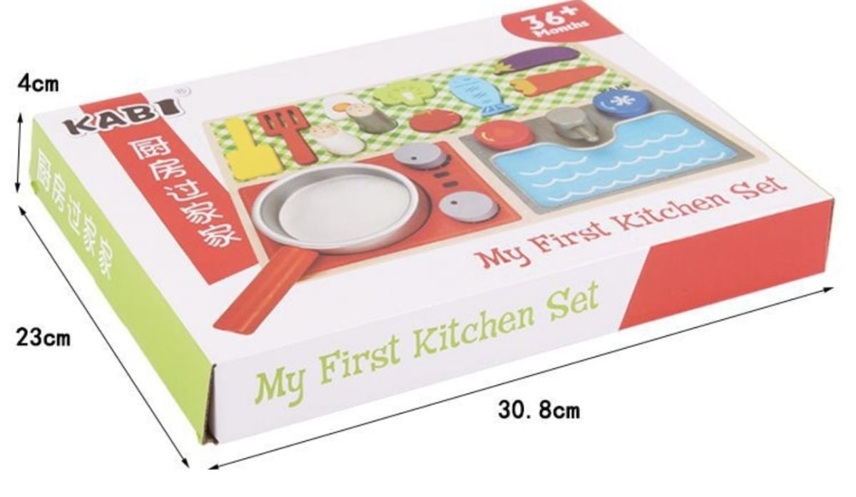 Set Bucătărie din Lemn pentru Copii – My First Kitchen Set, Joc de Rol cu Tigăi, Ustensile și Alimente, En-Gros