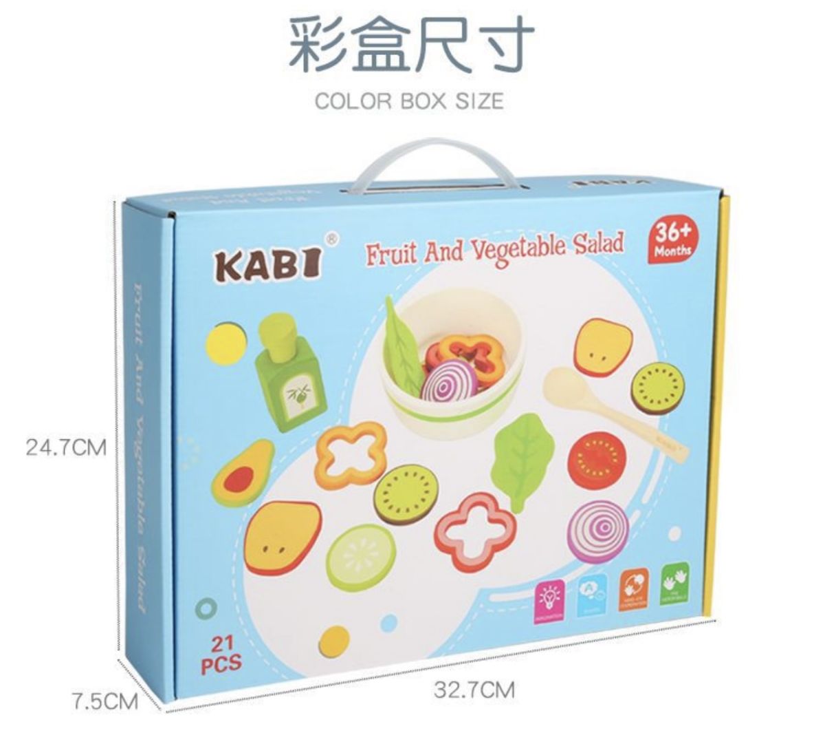 Set Salată din Lemn – Fructe și Legume 21 Piese, Joc de Rol Montessori pentru Bucătărie, Jucărie Educativă, En-Gros