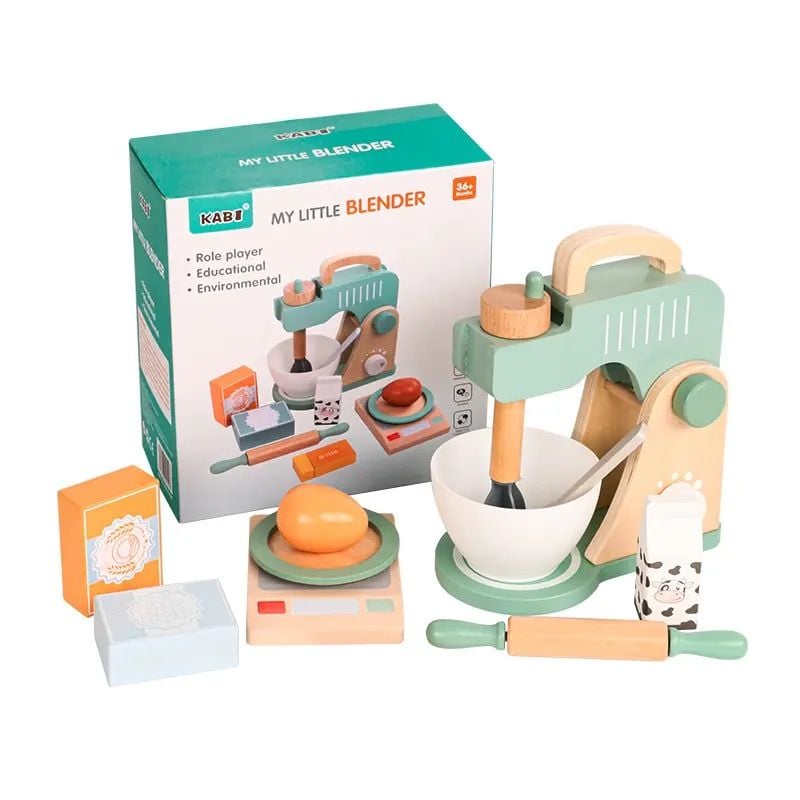 Set Blender din Lemn pentru Copii – My Little Blender, Joc de Rol Montessori cu Accesorii de Bucătărie, En-Gros