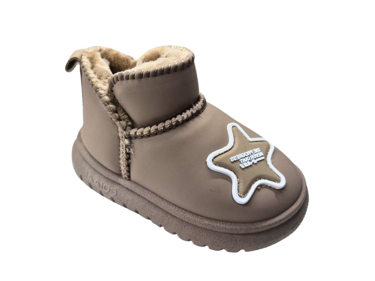 Ghete Copii tip UGG, Interior Imblanit, Blana Sintetica Moale + Textil, Sccesoriu Steluta, Engross, Marimi 28-33, 6buc/serie bej