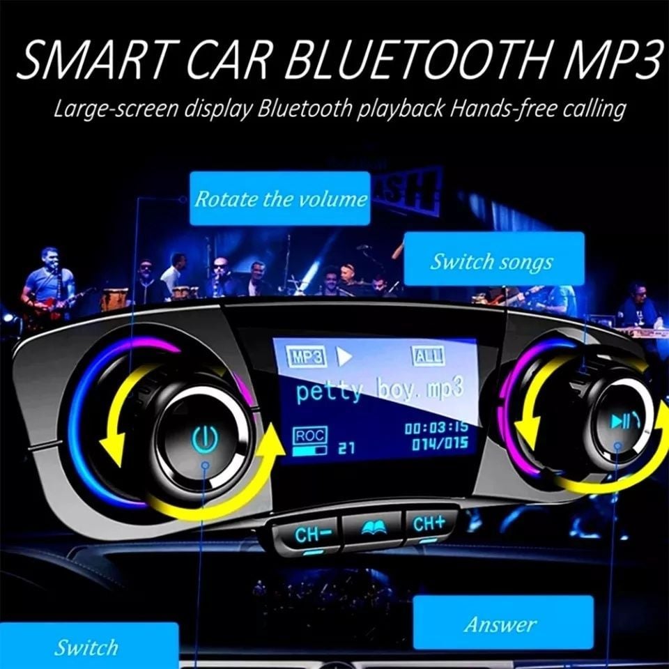 Adaptor Bluetooth Auto, engross ,Transmitator Fm, Handsfree Si Incarcator, 2 Porturi Usb, Suporta Carduri Sd Si Stick-Uri Usb, Incarcare Rapida , Incarcator Auto Bricheta
