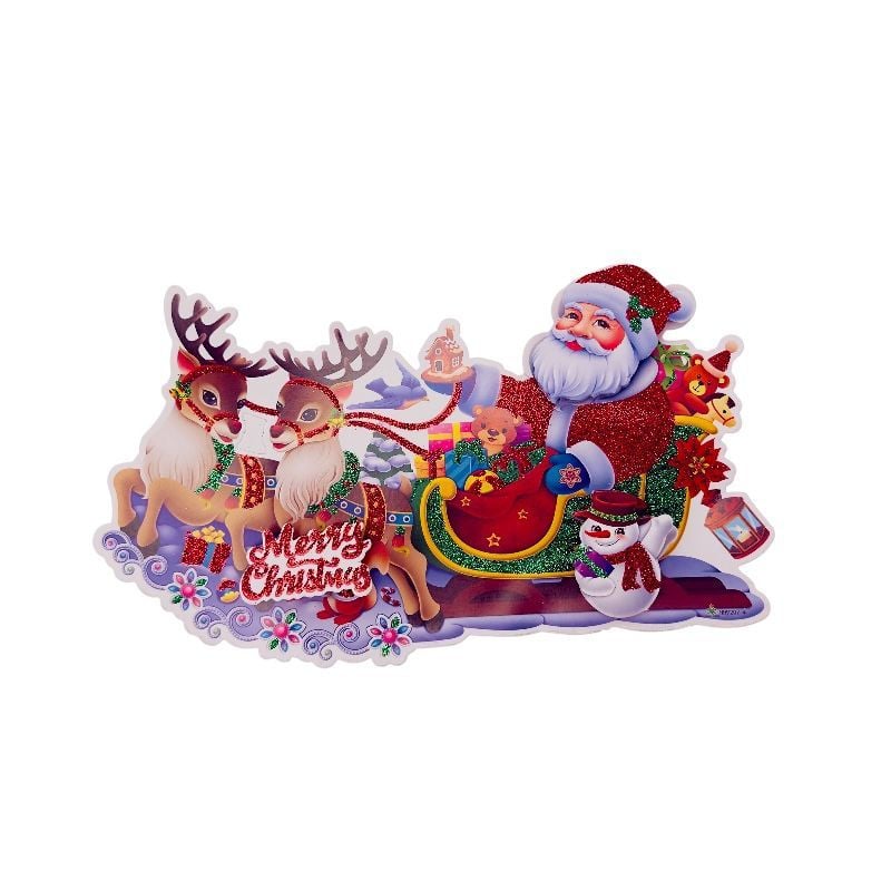 Sticker decorativ de Crăciun 3D din carton cu sclipici, multicolor – ideal pentru vitrine, magazine și decoruri festive