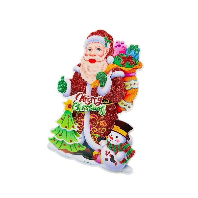 Sticker decorativ de Crăciun 3D din carton cu sclipici, multicolor – ideal pentru vitrine, magazine și decoruri festive