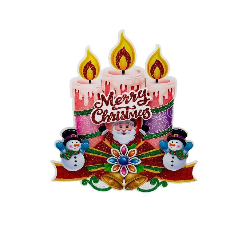 Sticker decorativ de Crăciun 3D din carton cu sclipici, multicolor – ideal pentru vitrine, magazine și decoruri festive
