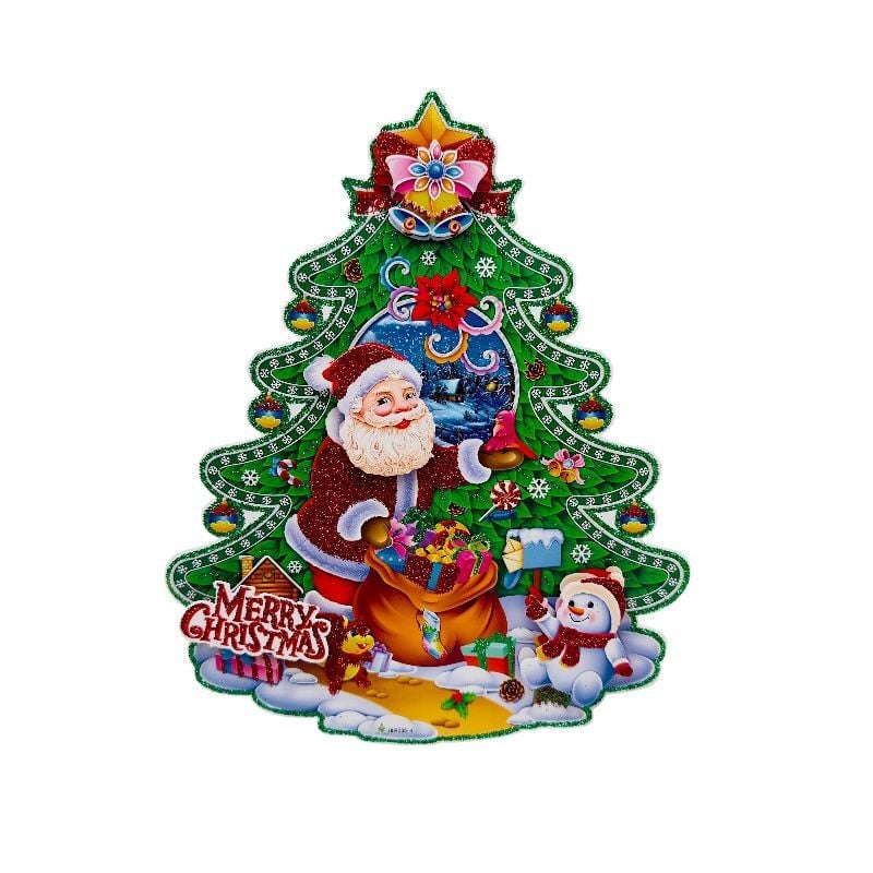 Sticker decorativ de Crăciun 3D din carton cu sclipici, multicolor – ideal pentru vitrine, magazine și decoruri festive