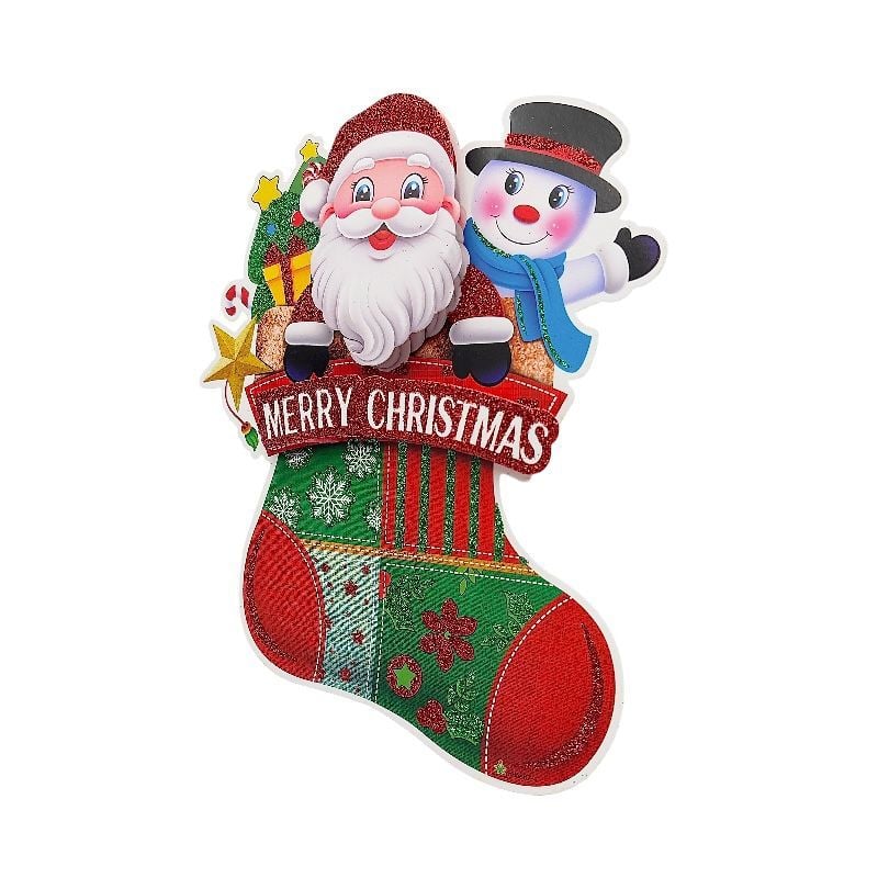 Sticker decorativ de Crăciun 3D din carton cu sclipici, multicolor – ideal pentru vitrine, magazine și decoruri festive