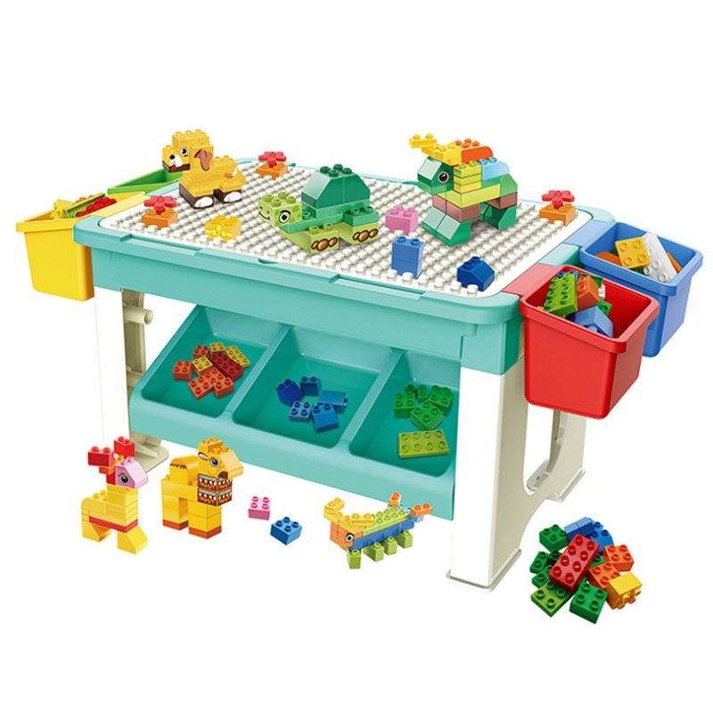 Masa cu blocuri de constructie, 69 piese, 4 cutii depozitare, joc educational Engros