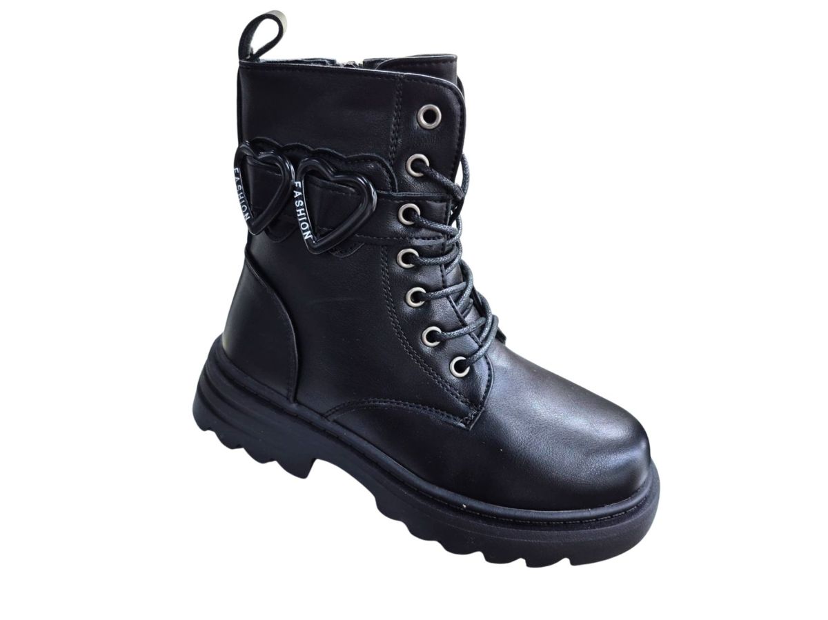 Bocanci Iarna Fetite, Accesoriu Atasat Inimioare, Piele Ecologica, Inchidere fermoar+Siret, Imblaniti, Blana Sintetica Moale, Engross, Marimi 32-37, 8buc/bax