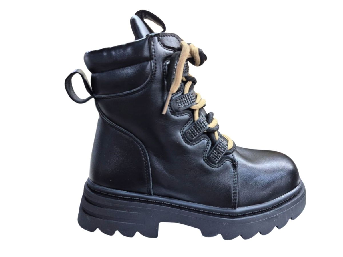 Bocanci Imblaniti Fete, Piele Ecologica, Blana Sintetica Moale, Inchidere Fermoar+Siret, Design Simplu, Engross, Marimi 32-37, 8buc/bax negru
