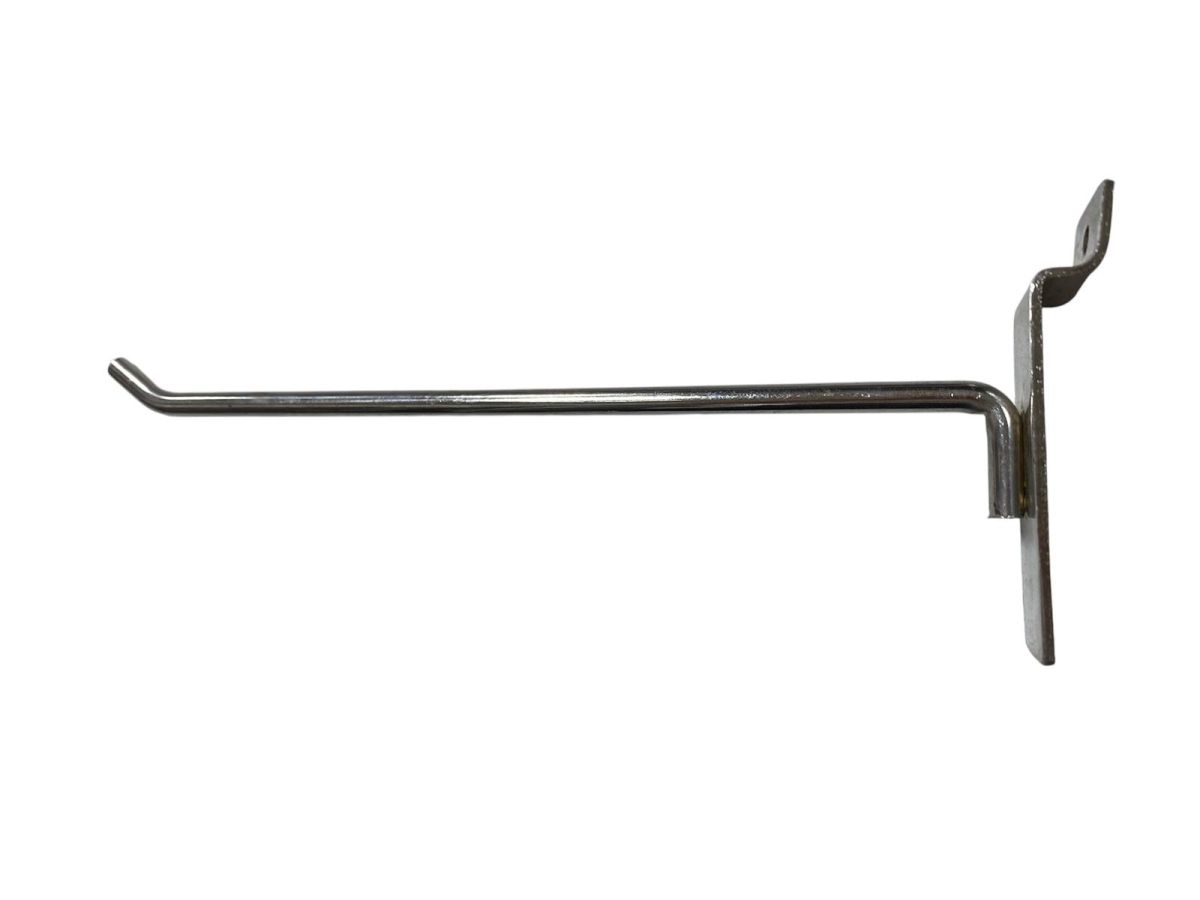 Carlig metalic pentru panou Slatwall, culoare nichel, dimensiuni: 2.5 x 8 x 20 cm