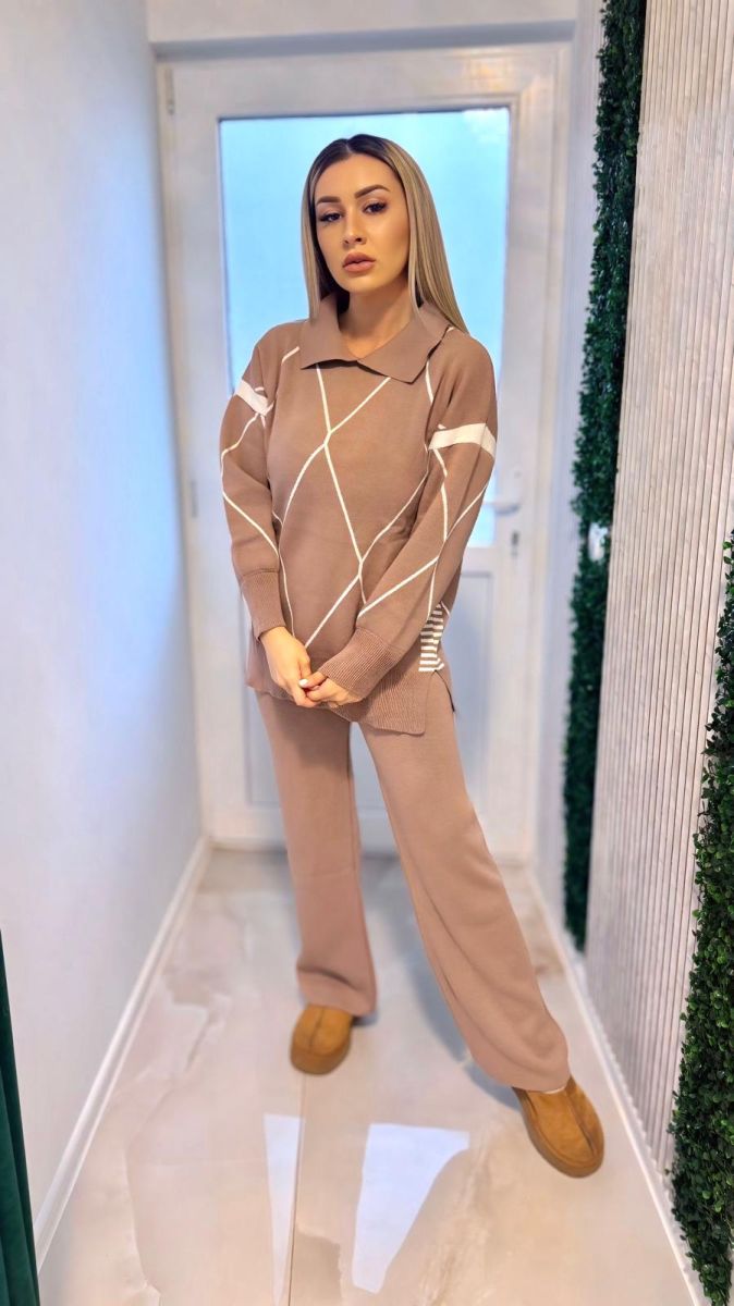 Compleu Tricot Femei Engross, Doua Piese, Insertii, Roz Pudra, MN-5605