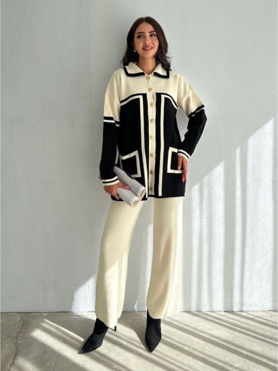 Compleu Tricot Femei Engross, Doua Piese, Over Size, Casual, Alb Ivory, MN-5561