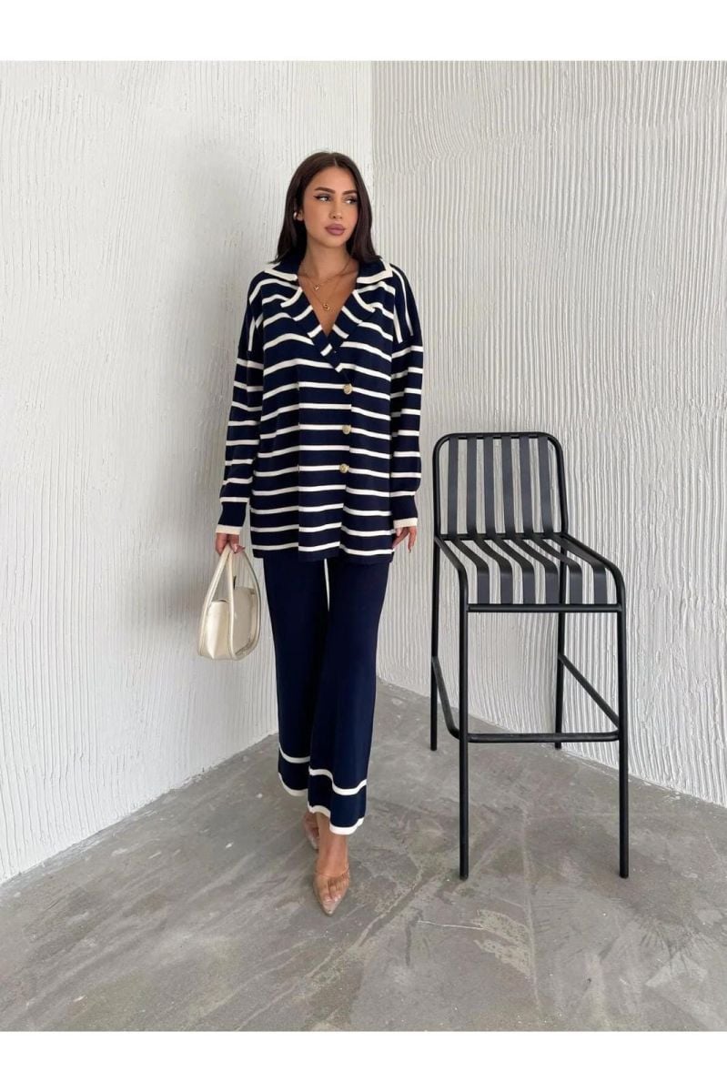Compleu Tricot Femei Engross, Doua Piese, Over Size, Nasturi, Bleumarin, MN-5555