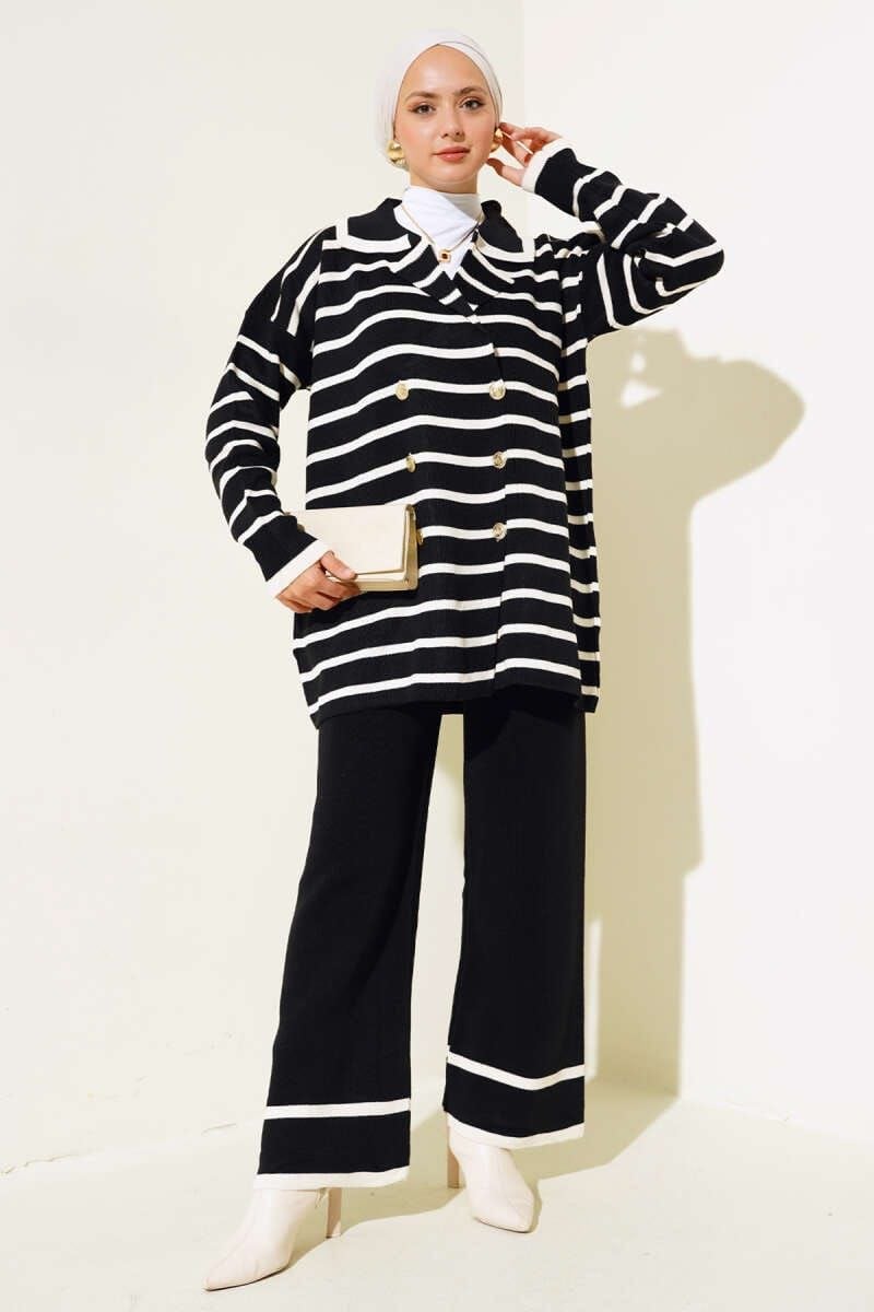 Compleu Tricot Femei Engross, Doua Piese, Over Size, Nasturi, Negru, MN-5554