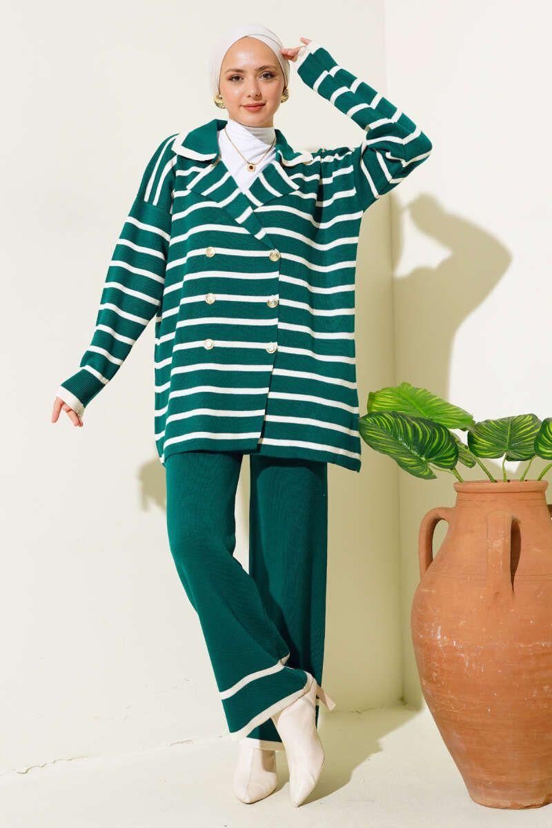 Compleu Tricot Femei Engross, Doua Piese, Over Size, Nasturi, Verde, MN-5551