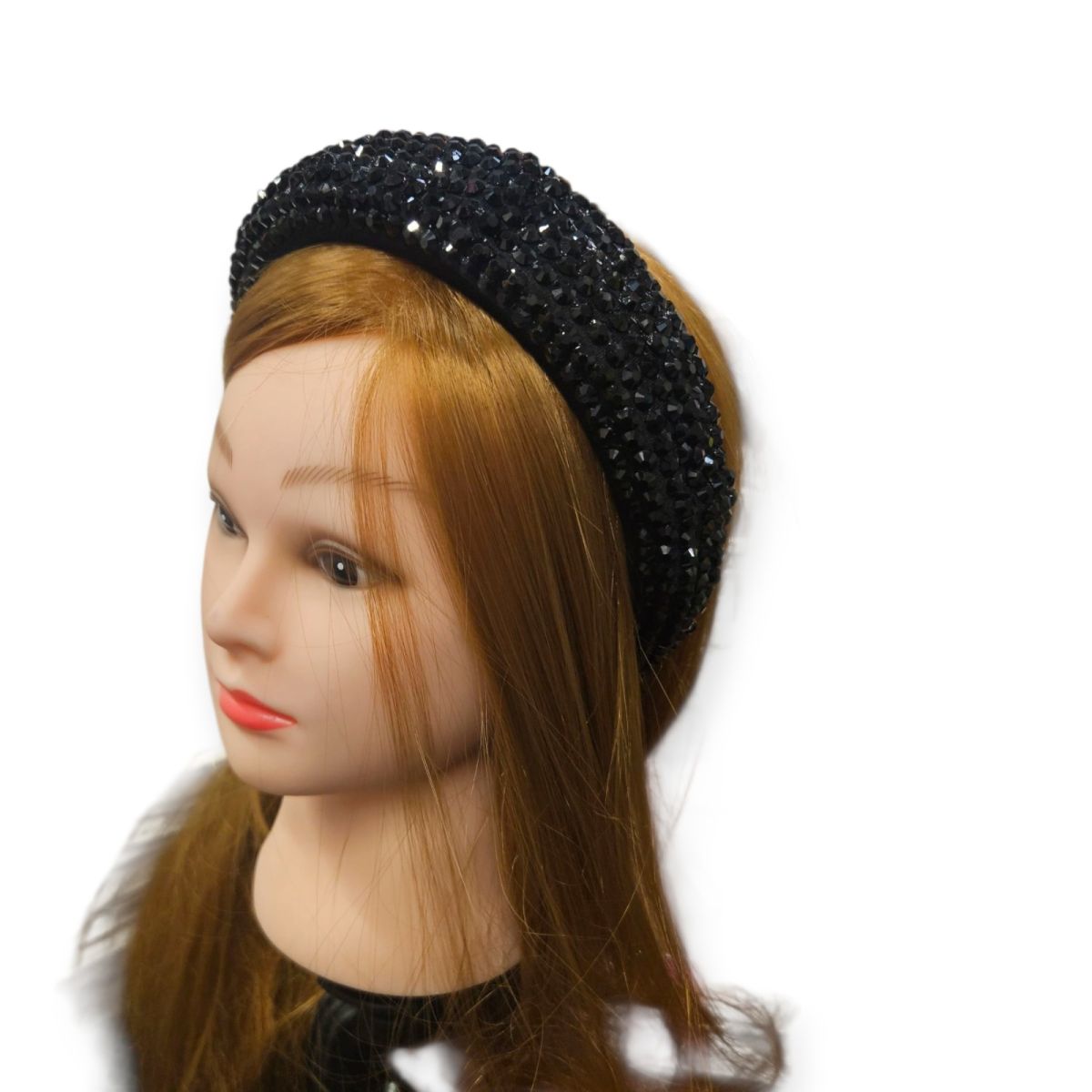 Coroniță de Păr Damă Engros Bentiță Elegantă Tip Turban cu Cristale Negre, 4 cm