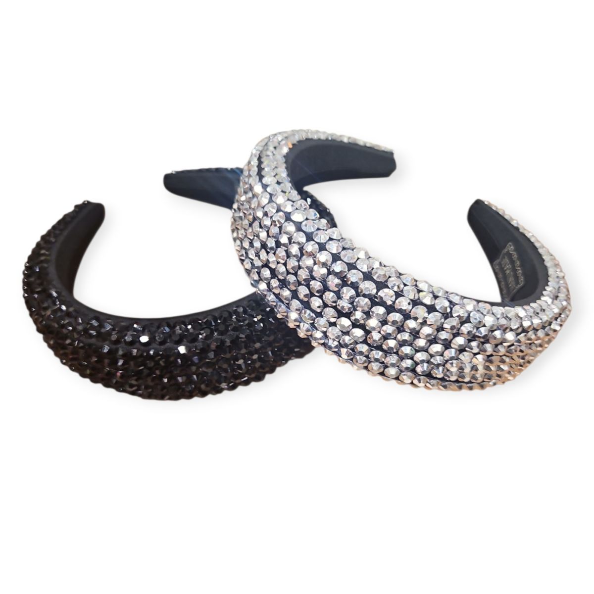 Coroniță de Păr Damă Engros Bentiță Elegantă Tip Turban cu Cristale Negre, 4 cm