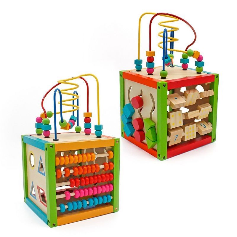 Cub activitati educative, centru multifunctional, 5 in 1, jucarie interactiva din lemn Engros